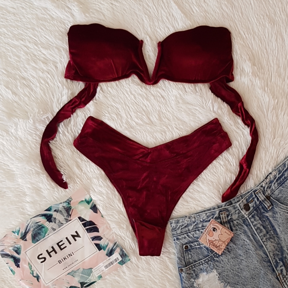 😍NEW RED VELVET HIGH V CUT SHAPE BIKINI SET